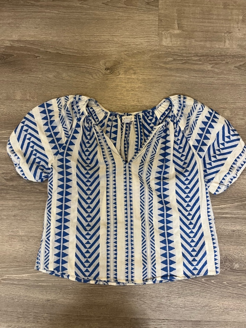 Velvet Blue and White Geometric Blouse